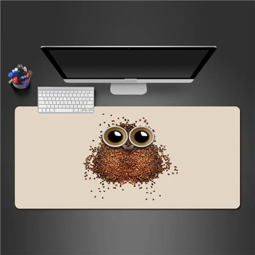 Gaming Mauspad XXL Kaffee Eule Großes Mauspad Schreibtischauflage mit Vernähte Kanten Einer speziellen Oberfläche verbessert Geschwindigkeit und Präzision 900x400x3mm