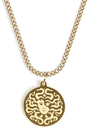 UNSHINEBAR Medusa Kette mit Anhänger für Herren und Damen - Streetwear Halskette mit Medusa Anhänger aus Edelstahl und 18K Gold - Wasserfeste Kette - 50-55cm Länge verstellbar (Gold)