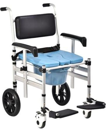 KJZQXYX Klappbarer Toilettenstuhl, Transportstuhl, Toilettenstuhl, Duschstuhl mit Rollen, rollender Badestuhl für Behinderte, ältere Menschen und Verletzte (A)