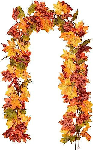 Herbst Girlande Ahornblätter, Herbstblätter Girlande Herbstgirlande für Drinnen und Draußen, Hochzeit, Erntedankfest, Abendessen, Party, Kamin, Weihnachtsdekoration(175cm)