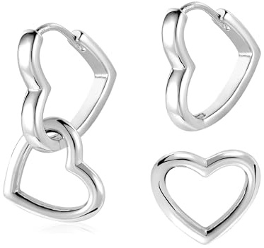 ALEXCRAFT Pendientes Mujer de Aro Plata Doble Pendientes de Gota de Corazón Cuadrados con Colgante Pendientes de Plata 925 Pendientes Ovalados de Aro Pequeños Colgante, Hipoalergénicos