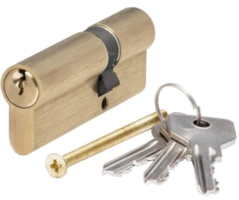Serratura Cilindro di Sicurezza per Porte, 70mm, con 5 Chiavi, Lucchetto Cilindro Europeo Ottone Smerigliato,Euro Cilindro in Ottone, 70mm