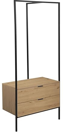 trendteam smart living – Jody – garderobsställ med 2 praktiska lådor – ek/svart – kompakt klädställ – (B x H x D) 85 x 190 x 47 cm – fristående garderob med metallram