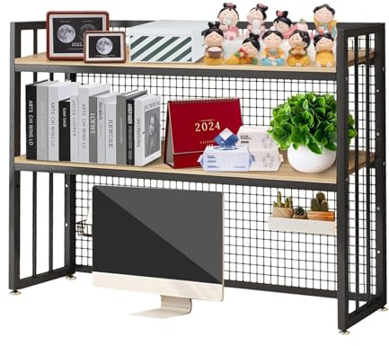 Estantería Pequeña De Sobremesa - Estantería Para Escritorio De Ordenador, Rack Decorativo De Sobremesa De Metal Y MDF, Estante De Exhibición De Estante De Almacenamiento Ajustable(F,85 * 24 * 89cm)