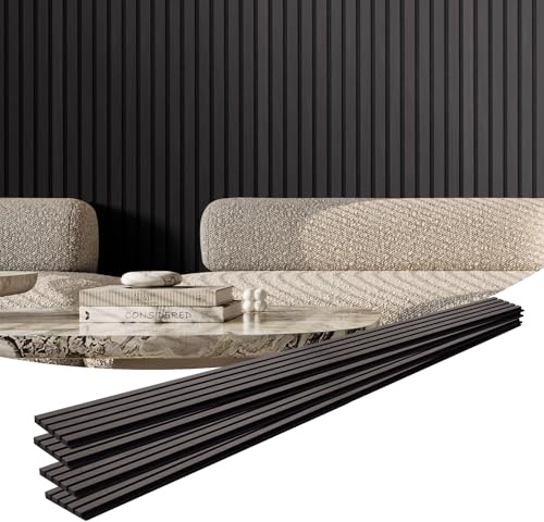 VEVOR Wood Slat Acoustic Panels, 7.9 x 94.5 in, 4-Piece MDF Accent Wooden Wall Panels, Faux Wood Wall Board Panels for Modern Interior Decor and Noise Reduction, Black Oak