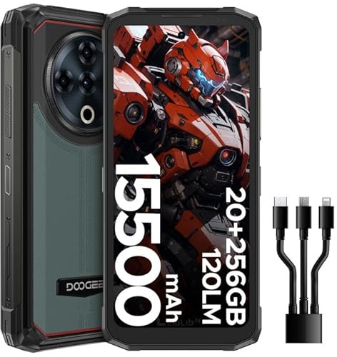 DOOGEE Fire6 Power 【2025】 Telephone Portable Incassable 15500mAh/33W, 20+256GB, Lampe Torche, Dos en Cuir,Android 14,50MP AI Caméra,6,56 Pouces,Smartphone Incassable,DRML1/NFC/Face ID/OTG/4G Dual SIM