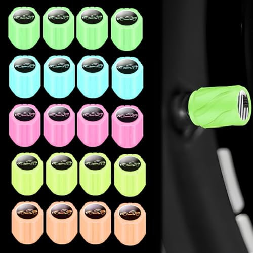 ZEPIQOR Bouchons de Valve de Pneu de Voiture Lumineux, 20 Capuchons Fluorescents de Valve de Pneu de Voiture Universel, Anti-Poussière Couvercle de Tige de Valve Lumineux pour Voiture Vélo Motos