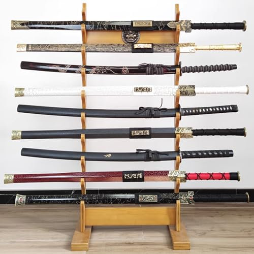 Gardeneea Schwertständer zum Aufstellen auf dem Boden | Holzständer für Katana-Schwerter, Katana-LKW, mehrschichtiger Katana-Schwertständer (Hellbraun 9)