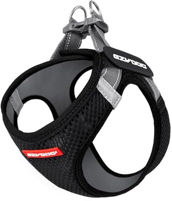 EzyDog Hundegeschirr kleine Hunde – FORMFIT Weste aus atmungsaktivem 3D Air-Mesh – Leicht, verstellbar, reflektierend, mit robustem D-Ring (L, Schwarz)