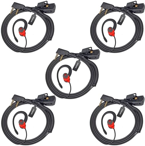 UAYESOK Oreillette Talkie Walkie, Casque Radio en Forme de G Bodyguard 2 Broches pour Radio de Sécurité Baofeng UV5R 888s UV-82HP BF-F8HP Kenwood, avec Microphone PTT et Écouteurs (5 pièces