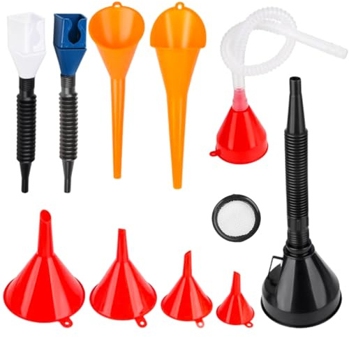 10 Stück EinfüLltrichter Set, KFZ Benzin Trichter, Öltrichter mit Schlauch, Öltrichter, Öleinfülltrichter für Auto, Motorrad, Werkstatt, Haushalt