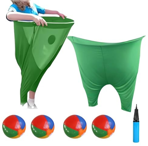 Granny Pants Toss Game Set, Granny Pant Outdoor Game with 4 Bouncy Balls Air Pump Funny Giant Stretchy GrannyPants Gift Toy Gift For All (B) (Green)