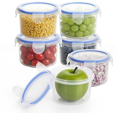 6 Pack Food Storage Containers with Lids, 430ml Leak-Proof Food Containers | Round Plastic Food Containers, Reusable Fruit Pots with Lids for Yoghurt, Fruit, & Snacks