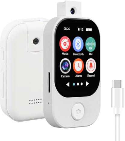 Ouitble Lecteur Mp3 Bluetooth 5.4 avec Appareil Photo 2,01 Pouces Tactile Hi-FI Haut-Parleur Sonore Lecteur Mp3 avec la Lecture Vidéo de la Radio FM Radio E-Book Prend en Charge (64g Petite Carte