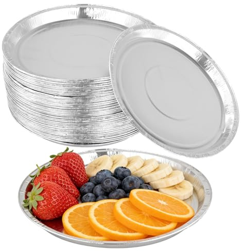 HAKZEON Lot de 50 grands plateaux de service en aluminium de 30 cm, plateaux à pizza ronds multifonctionnels pour rassemblements, réceptions de mariage et fonctions professionnelles
