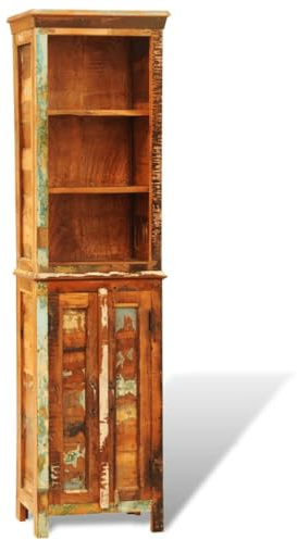 Ziaphsol Bookcase Reclaimed Wood Solid Wood Vintage 180 cm Height Recycled Teak Wood Acacia Mango Handmade Storage Space for Living Room Bedroom Rustic Design