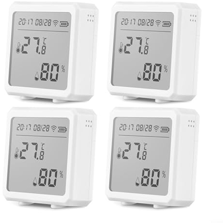 HEIBTENY Lot de 4 thermomètres hygromètres sans fil pour intérieur et extérieur, capteur d'humidité pour Alexa pour contrôle vocal, alertes en temps réel et automatisation intelligente, pour la maison
