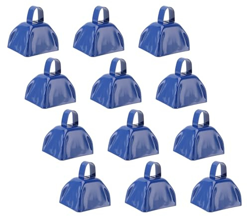 12 Stück 7,6 cm Blaue Kleine Kuhglocken aus Metall | Handpercussion-Kuhglockenfür Sportjubel und Feiern, Kleine Krachmacher mit Griffen