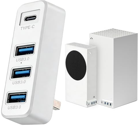 4 Ports USB 3.0 Hub for Xbox Series X/S Consoles, Xbox Series USB Hub High-Speed Expansion Splitter Adapter with 3 USB 3.0 Ports + 1 Type C 3.0 Port for Xbox Series S/X Accessories (White)