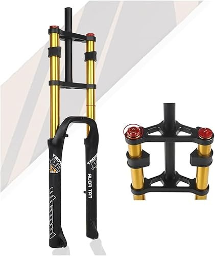 CUCKQUIC Fourche À Suspension VTT 26x4.0'' Fat Bike | Déplacement 140mm Air | Double Épaulement | Réglage du Rebond | QR 9mm | 1-1/8 Droit | Fourche Avant pour XC/DH Snow E-Bike 26in Gold