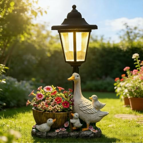 HMifjUM 2026 Rabbit Statue Garden Ornaments, Duck Statues with Solar Lantern, Rabbit & Duck Figurines Yard Art Sculptures for Patio Lawn Backyard Porch Garden Ornaments Outdoor for Patio Lawn (Duck)