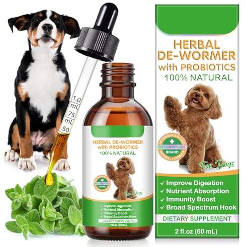 Tratamiento antiparasitario para perros – 60 ml, cura para gusanos para perros, desparasitante vegetal con probióticos para mejorar la digestión, absorción de nutrientes y fortalecer el sistema