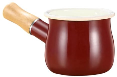 JEWEDECO Bollilatte in Smalto da 500ml con Manico in Legno, Riscaldamento Rapido per Latte, Zuppe e Cibi, Design Pratico e Resistente
