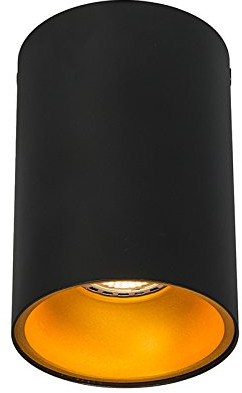 QAZQA - Modern Moderner Spot I Spotlight I Deckenspot I Deckenstrahler I Strahler I Lampe I Leuchte Schwarz mit Gold I Messing GU10 50mm - Deep I Wohnzimmer I Schlafzimmer - Stahl Zylinder - LED geeig