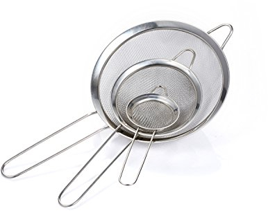 GWHOLE Sieb Küchensieb Feinmaschig Mehlsieb Set Nudelsiebe Sieb küche Feinsieb aus Edelstahl 7/12/18 cm, mit Griff