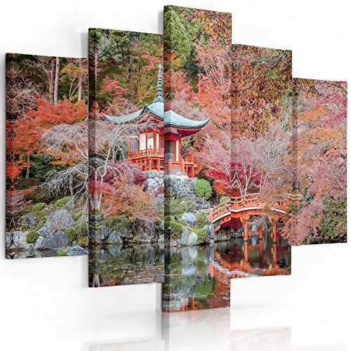 Feeby Impression Sur Toile 5 Pièces Jardin Japonais Type A 150x100 cm Tableau Mural Image Moderne Photo Décoration Murale Artistique Photographie Design Chambre Salon Cuisine Rouge
