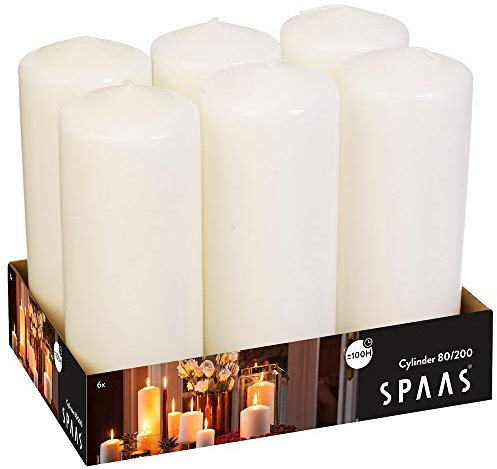 Spaas 6 Unscented Pillar Candle 80/200 mm, ±100 Hours, White