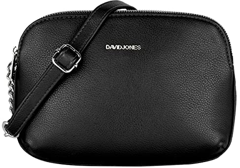 David Jones - Damen Mittelgroße Umhängetasche Viele Fächer - Frau Kleine Schultertasche Zip Reißverschluss PU Leder - Multi Taschen Handtasche - Messenger Crossbody Bag Handy Praktisch Mode - Schwarz