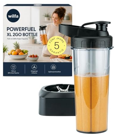 Wilfa XPLODE 2GO Trinkflasche für Mixer - Fassungsvermögen von 0,6 Liter, für alle XPLODE-Mixer, rostfreier Stahl, spülmaschinengeeignet, zusätzlicher Deckel, schwarz