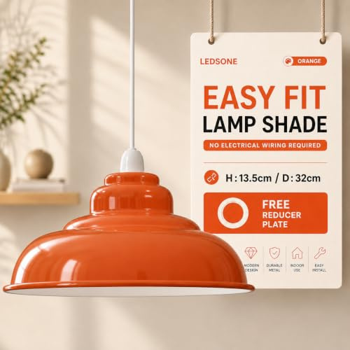 LEDSone Retro Industrial Pendelleuchte Bar 32cm Lampenschirm Pendelleuchten Deckenlampe Moderner Lampenschirm aus Metall für den gesamten Innenbereich in Metallschirmen (Orange 1, 1 Packung)