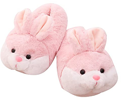 HANDKEI Pantofole coniglietto da donna Regali Pantofole con animali divertenti Pantofole in peluche con coniglietto carino (38-40 EU, Rosa, numeric_38)