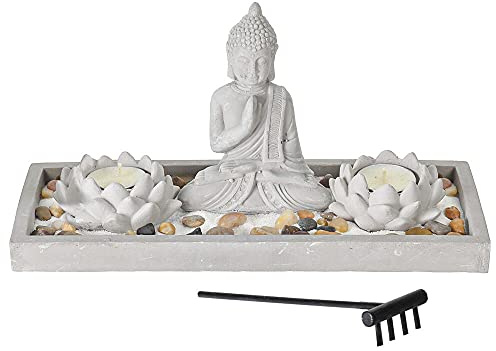 Murago - Buddha Figur Zen Garten Set mit Teelichthalter Sand Deko Steine selber Machen DIY Feng Shui