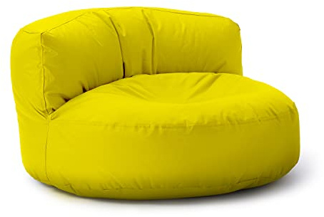 Lumaland sittsäck lounge | soffsaccosäck 90 x 50 cm med ryggstöd | inomhus och utomhus beanbag | vattenavvisande och robust | med justerbar EPS-fyllning | tvättbart överdrag [gul]