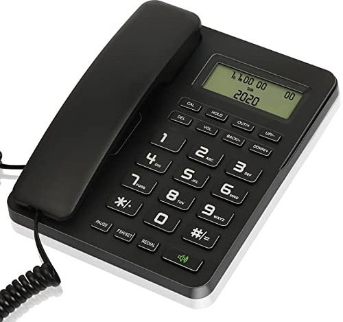 Corded Landline Phones for Home/Office, Desk Corded Telephone with Display and Adjustable Volume, Support Music on Hold, Speakerphone, DND and Calculator Function, Uvital House Phone (Black)