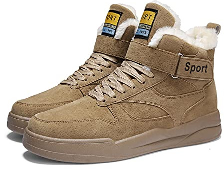 LZQpearl Stivali Neve Invernali, Scarpe Trekking Leggere da Uomo, Scarpe da Ginnastica Foderate in Pelliccia Antiscivolo da Trekking, Scarpe da Corsa con Suola in Gomma (44,Coffee)