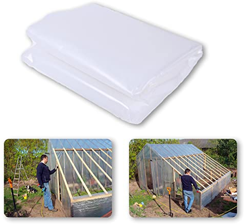 PROMORE 3.7 x 7.6M Clear Heavy Duty Polythene Plastic Sheeting, UV-Resistant 150Mu/600G 6Mil Extra Thick Polytunnel Cover Sheets For Greenhouse,Garden,Agriculture,Painting Work