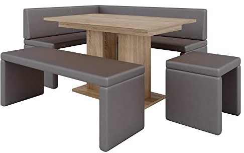 FURNISTAR Eckbank Akiko mit Tisch und Bänken - Eckbankgruppe für Ihrem Esszimmer, Küche modern, Sitzecke, Essecke. Perfekt für Küche, Büro und Rezeption. Solide Verarbeitung (Soft 30, 168x128 rechts)