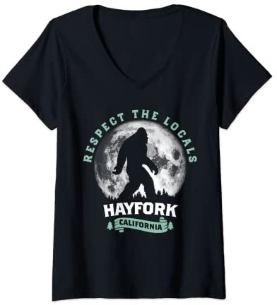 Womens Hayfork California Bigfoot Night Walk Retro V-Neck T-Shirt