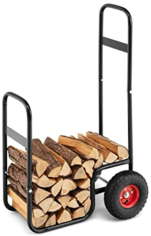Tangkula Firewood Log Cart, Wood Rack Storage Mover with Rolling Wheels & Ergonomic Handle, Indoor Outdoor Rolling Steel Dolly Hauler for Transporting and Storing Wood, 220LBS Capacity