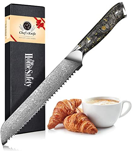 Home Safety Brotmesser Wellenschliff- Küchenmesser Damastmesser Profi Brot Messer extra Scharfes 21 cm Klinge aus 67 Lagen VG-10 Damaststahl, Ergonomischer Griff mit Geschenkbox