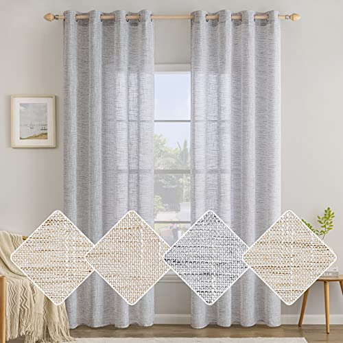 MIULEE Vorhang Gardinen Leinen mit ösen Voile Vorhänge Leinenoptik Gardinen Wohnzimmer Modern Fensterschal Kinderzimmer küchengardinen Schlaufenschal 2er Set 140x225 cm Weiß Grau