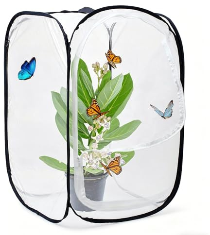 Insekt Und Schmetterling Habitat Käfig, Mesh Terrarium Pop-Up(Weiß-Schwarz) | Zusammenklappbares Schmetterlingshaus, für Schmetterling, Insektenhabitat, Sämlingszucht
