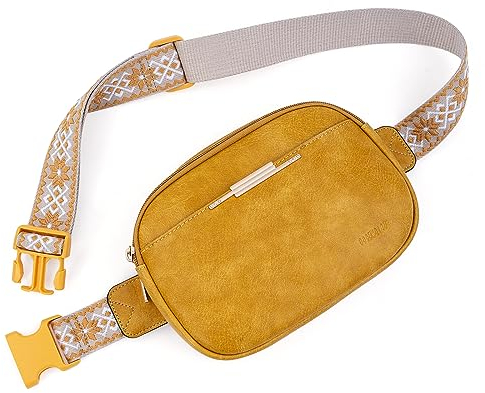 HKCLUF Bauchtasche Damen,Stylisch Vegane Leder Crossbody Bag Damen Gürteltasche Mit Verstellbarem Riemen(Gelb)
