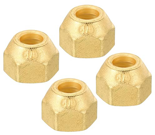 PATIKIL 3/8 SAE Filetage Laiton Évaser Capuchon, 4 Paquet 45 Degré Évasé Tube Raccord Écrou Hydraulique Tuyau Raccord pour Air Climatiseur Eau Gaz Ligne, Matte Surface