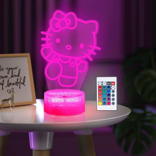 ZTZK Kitty Lampe, 3D 16 Farben Intelligentes Fernbedienungs Nachtlicht für Kitty Geschenke für Mädchen, Weihnachtsgeschenke, Kindergeburtstagsgeschenke