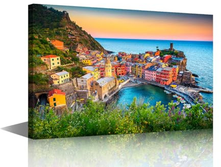 TISHIRON Italienisches Stadtbild auf Leinwand, fantastische Hausdekoration, Cinque Terre bei Sonnenuntergang, Wandkunst, Europa, touristische Wohnkultur für Wohnzimmer, Schlafzimmer, Bilder, modernes